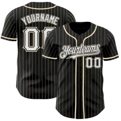 Custom Black Cream Pinstripe White Authentic Baseball Jersey