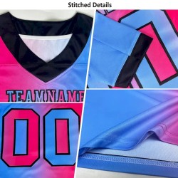 Custom Light Blue Yellow-Black Mesh Authentic Gradient Fashion Scratch Football Jersey