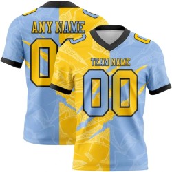 Custom Light Blue Yellow-Black Mesh Authentic Gradient Fashion Scratch Football Jersey