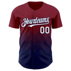 Custom Crimson White-Navy 3D Gradient Square Shape Authentic Baseball Jersey