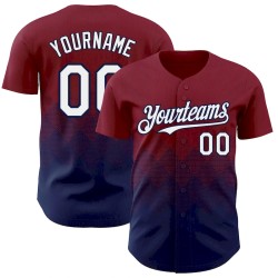 Custom Crimson White-Navy 3D Gradient Square Shape Authentic Baseball Jersey